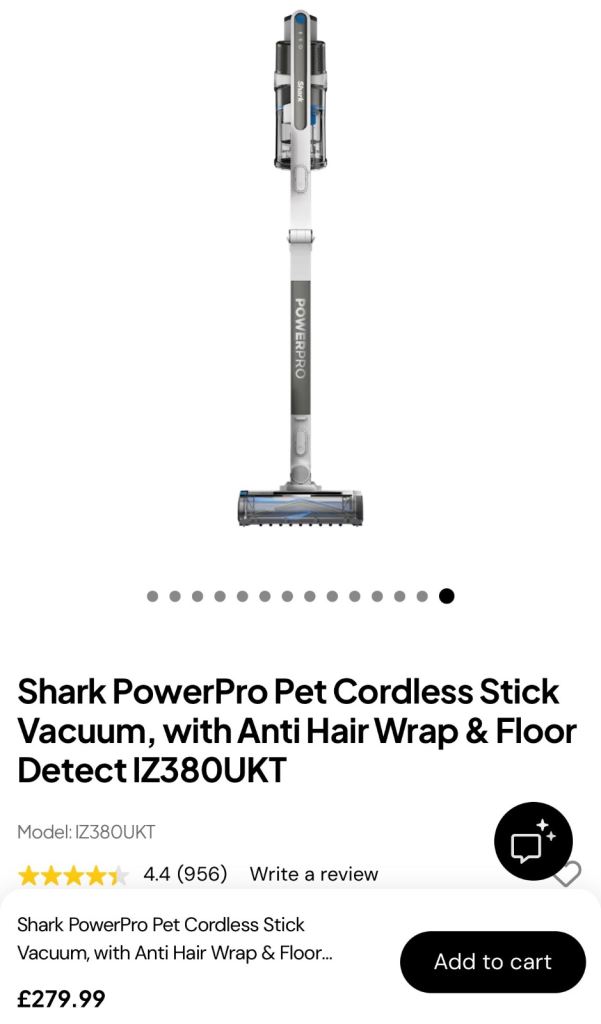 Shark PowerPro Pet Cordless Stick Vacuum IZ380UKT with Anti Hair Wrap