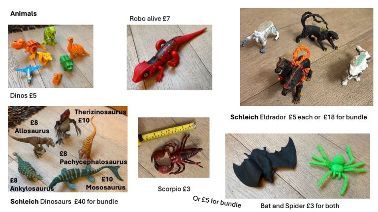 Lots of all kinds of plastic animals for kids - different prices