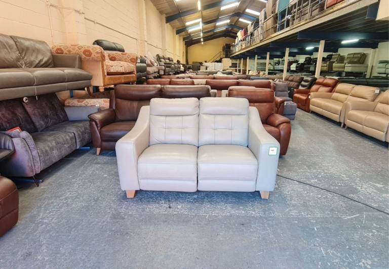 Ex-display La-z-boy Oslo two tone grey leather 2 seater sofa