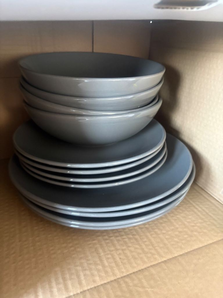 Grey Ceramic Dinnerware Set - Plates and Bowls, As Good As New