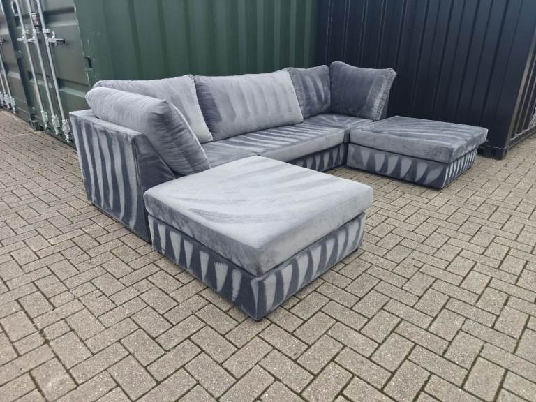 Large Grey U-Shape Velvet Sofa | Deep & Super Comfy | Clean | Fast Delivery