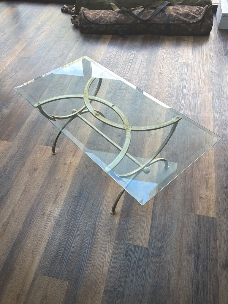 Glass Top Coffee Table with Gold Metal Base – Good Condition, £60.00 ...