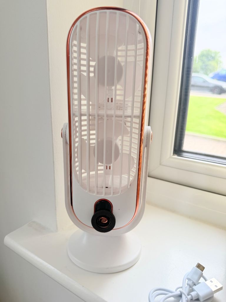 Portable USB Desk Fan – White & Rose Gold, New