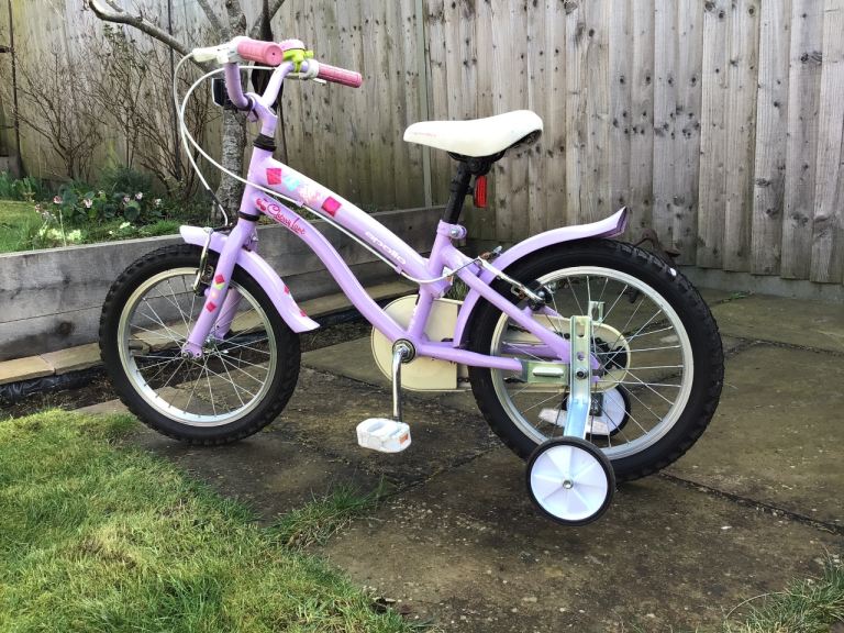 Girl’s 16 inch bike, with stabilisers and helmet. Also small scooter.