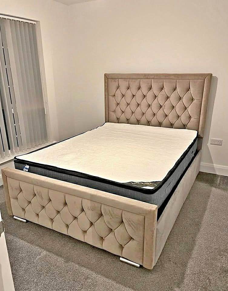Double design bed frame with opt mattress