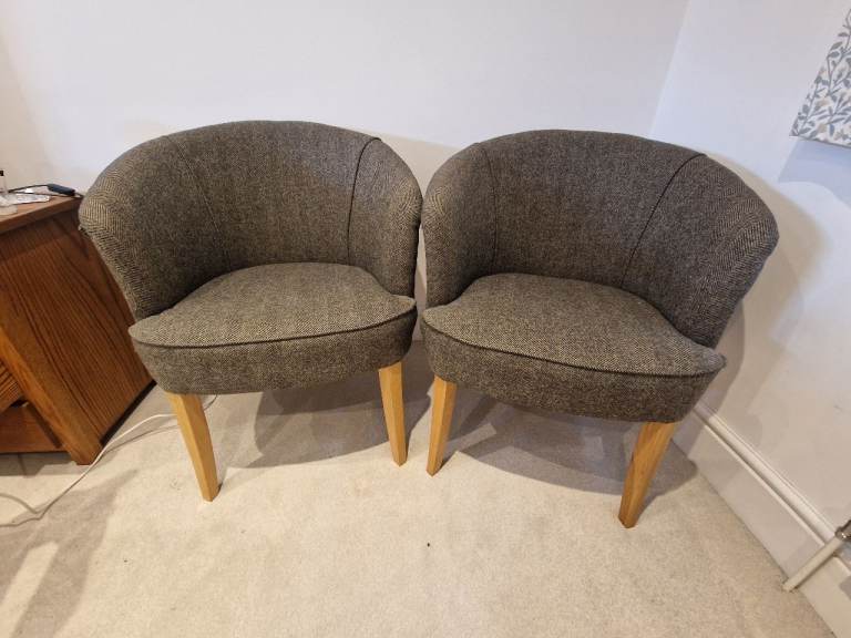 Pair of Grey Fabric Tub Chairs – Good Condition