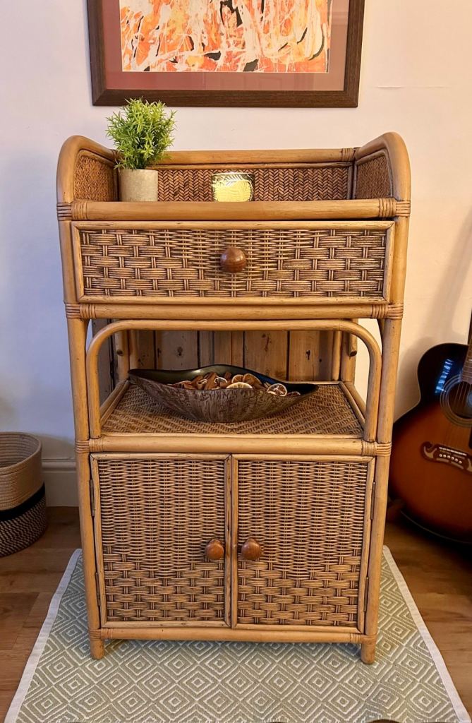 boho / vintage chic rattan bamboo and wicker storage cabinet