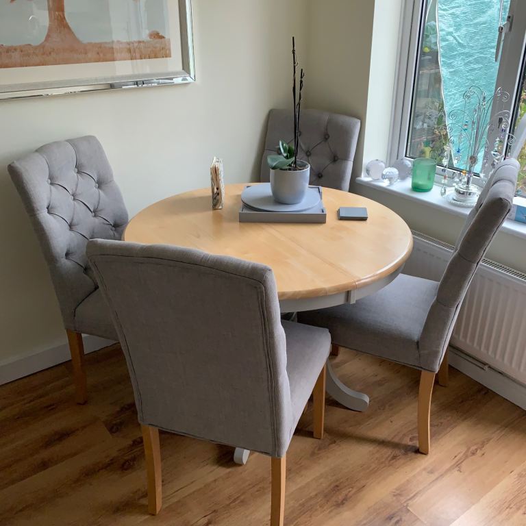 Solid wood oak grey dinning table and 4 chairs 