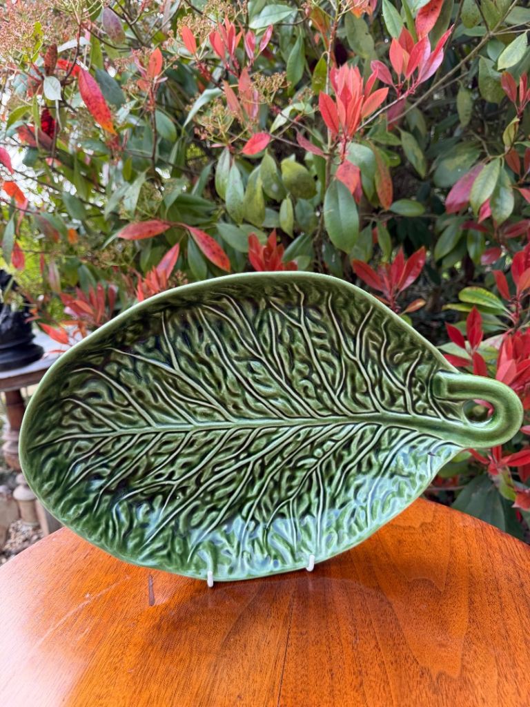 Subtil Portugal Green Ceramic Cabbage Leaf Serving Platter Dish Vintage 1970s
