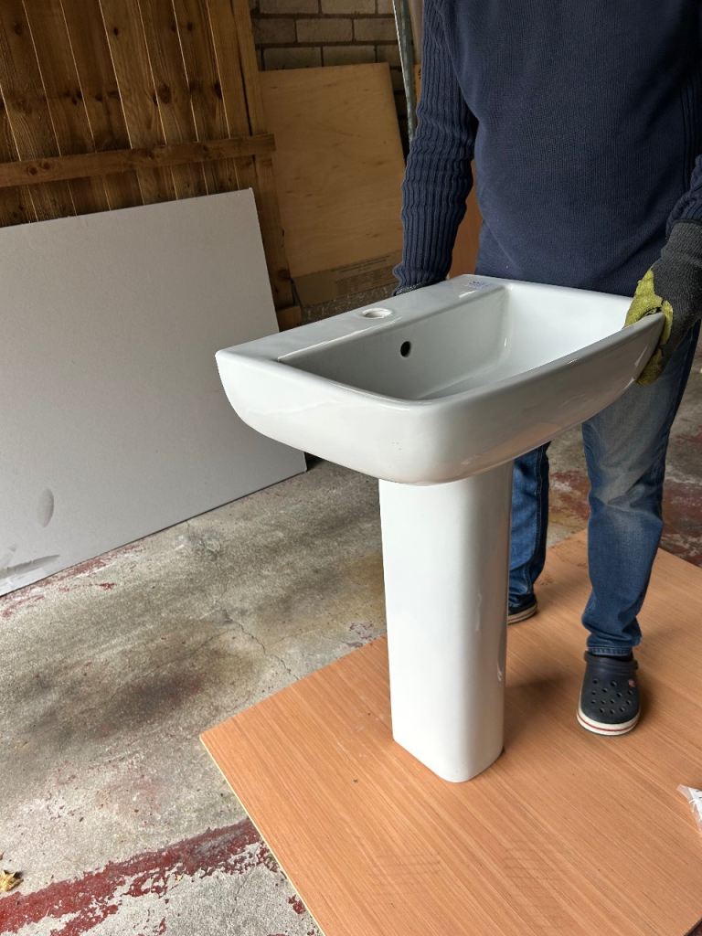 Bathroom basin and pedestal unused