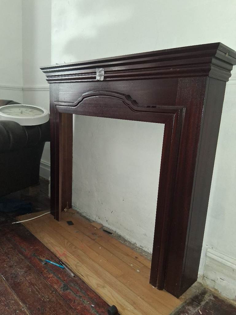 WOODEN FIREPLACE SURROUND, MANTLE PIECE – GOOD CONDITION Condition, Dark Brown