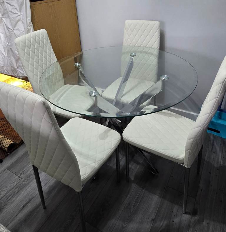 image for Modern Glass And Metal Table and Chair Set