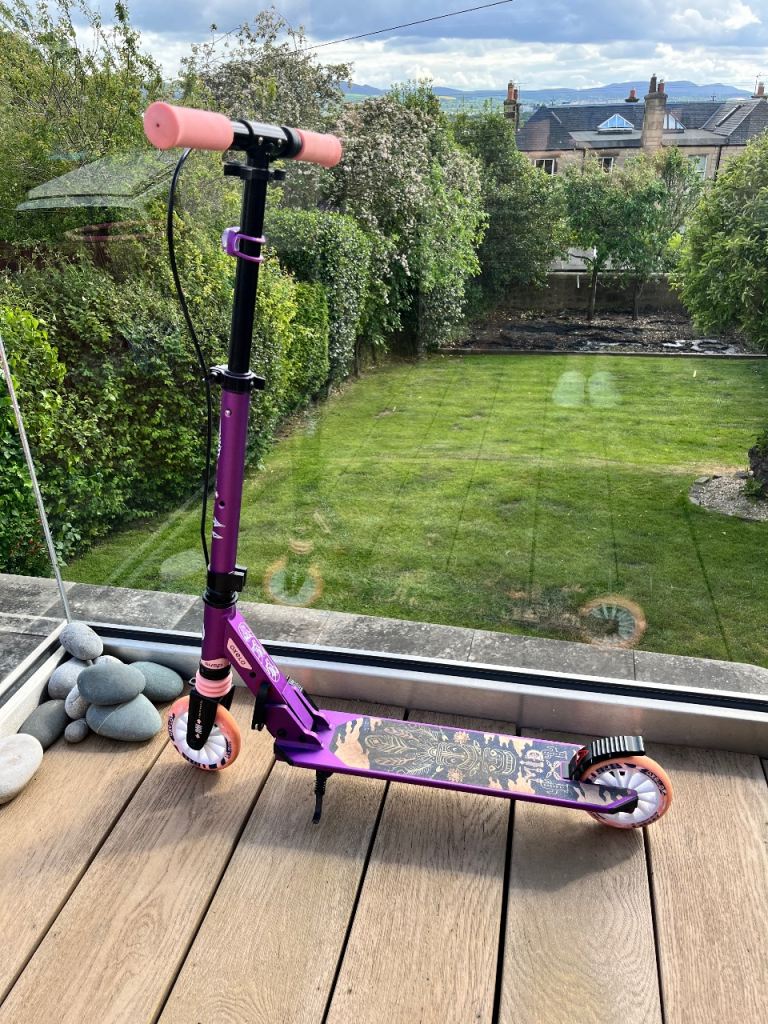 OXELO Mid 5 Kids' Scooter with Handlebar Brake and Suspension - Purple