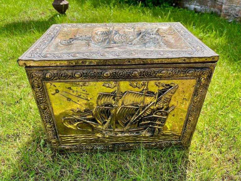 Vintage mid /early 20th century brass log / coal / slipper / storage box