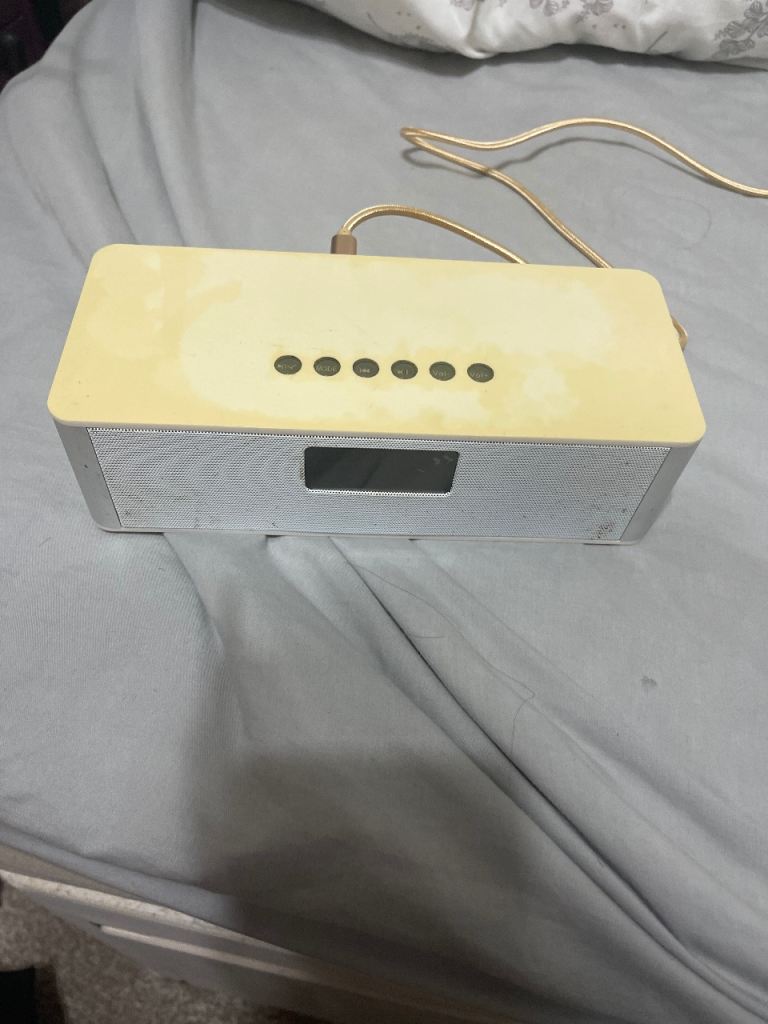 Compact Stereo Speaker System - Grey and Cream, Fair Condition
