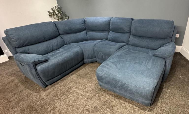 SCS Blue Demin Power Recliner & Chaise  With Adjustable Headrest  £495 Free Local Delivery