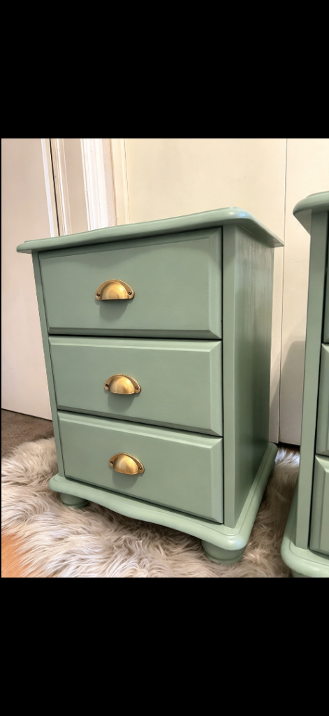 Pair of Sage Green Bedside Tables with Brass Handles | in Southside ...