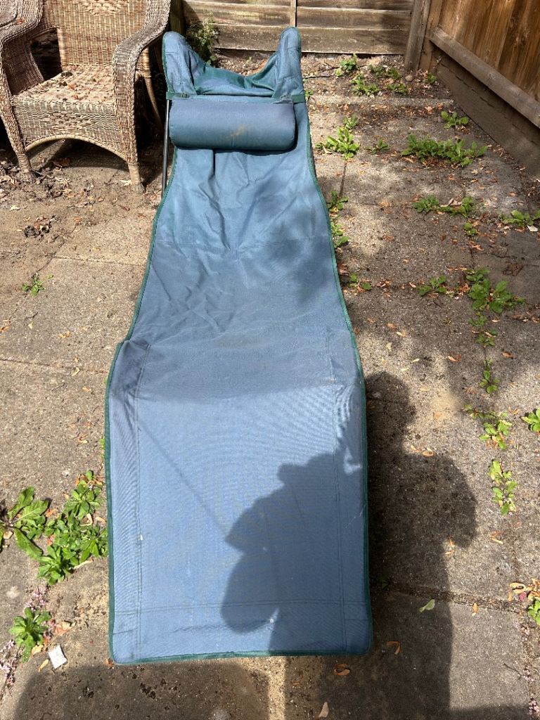 Folding Garden Lounger Chair - Green/Grey, Good Condition