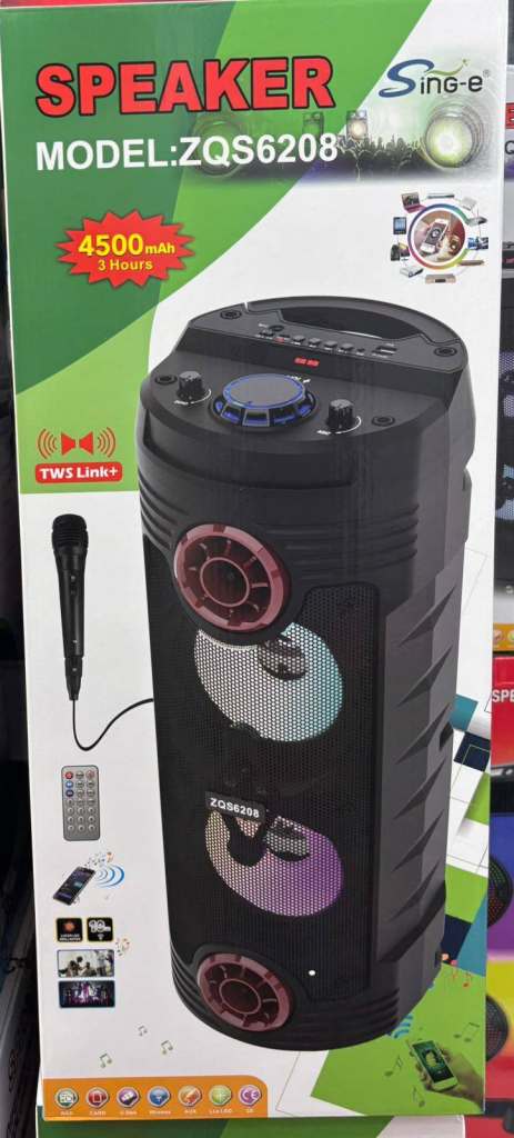  Portable Party Speaker with Wireless Mic – Super Bass Bluetooth Speaker with LED Lights