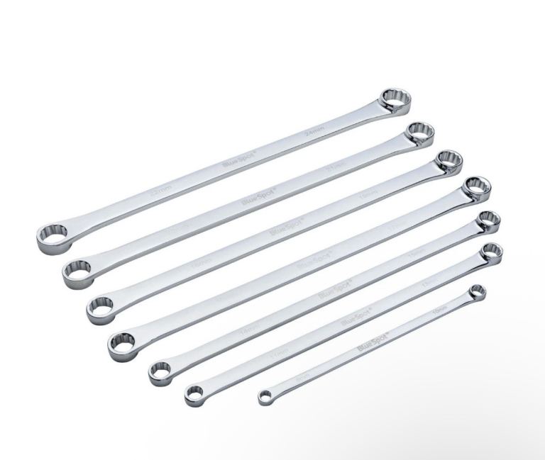BlueSpot Ring Spanner Set Extra Long Metric 8-24mm Wrench Spanners in Tool Roll