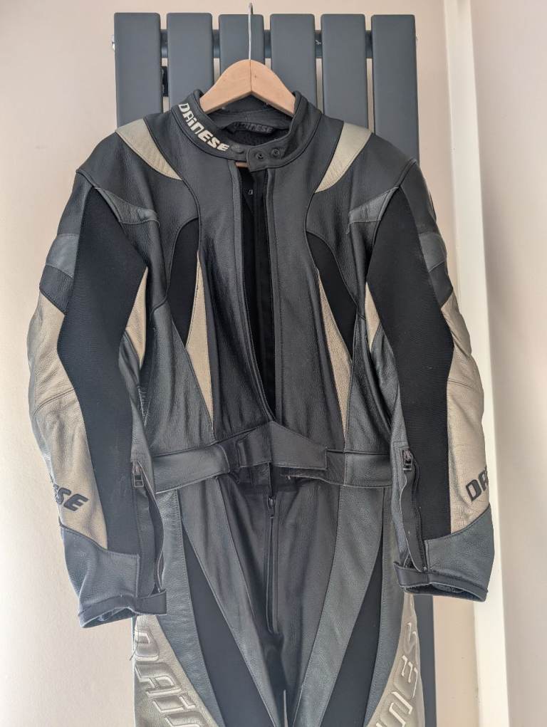 Dainese 1 Piece Leather Motorcycle Racing Suit Size 46 Black Grey