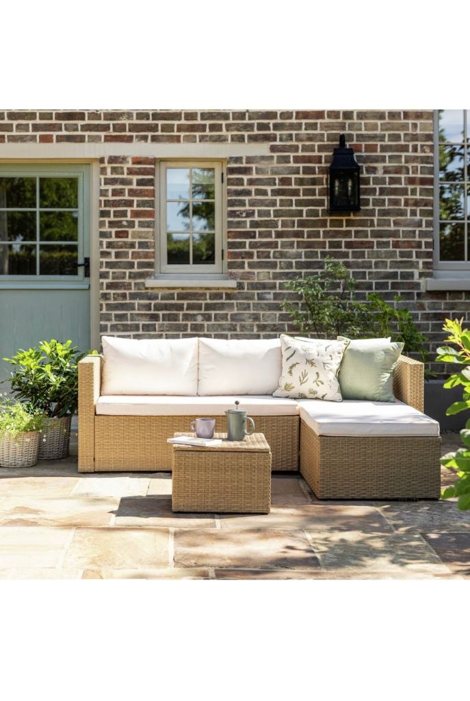 4 Seater Rattan Effect Garden Sofa Set- Natural
