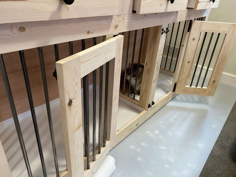 Hand made very heavy weight wooden dog crate for two separate room