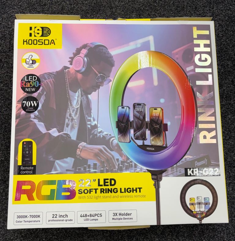 KOOSDA KR-G22 22" LED RGB Soft Ring Light with Stand