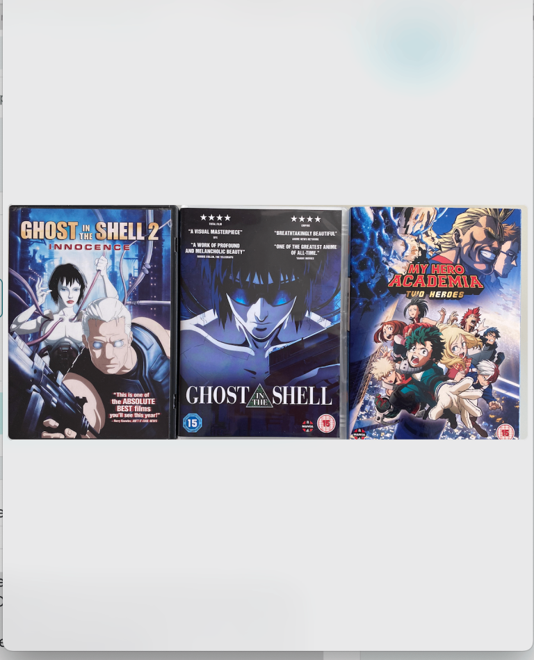Ghost in the Shell, Ghost in the Shell Innocence, My hero Academia DVDs