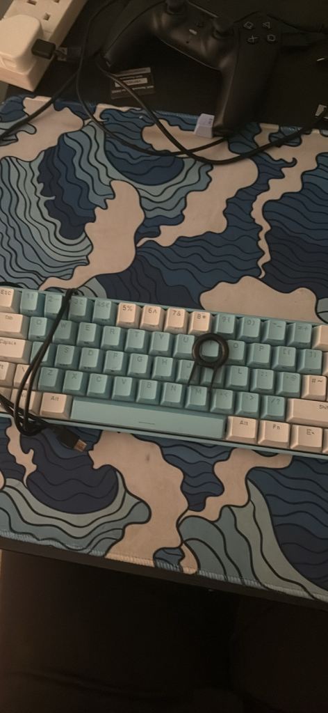 60% Compact Mechanical Blue Switch Keyboard - Light Blue & White, Good Condition