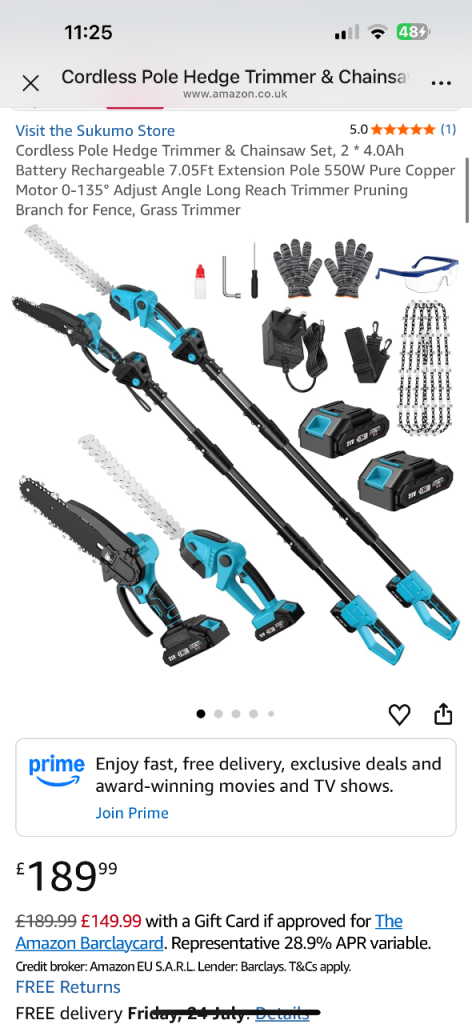 Cordless Pole Hedge Trimmer & Chainsaw Set – New