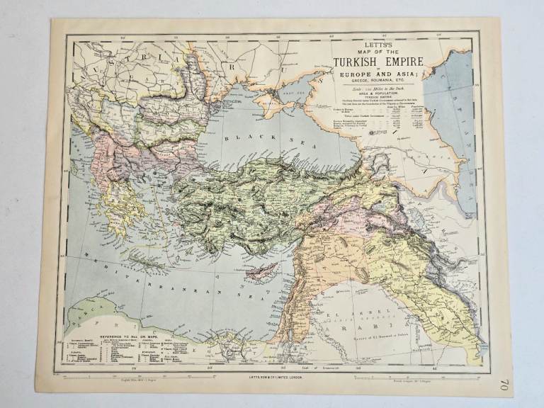 1880s Antique Victorian Ottoman/Turkish Empire Lett's Atlas Beautiful Colours~47x37cm