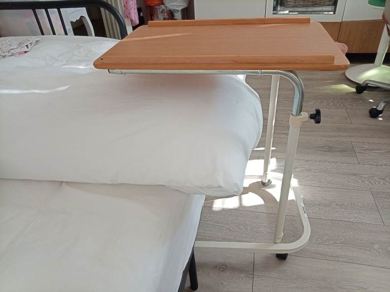 Overbed Table With Castors - Adjustable Height and Angle