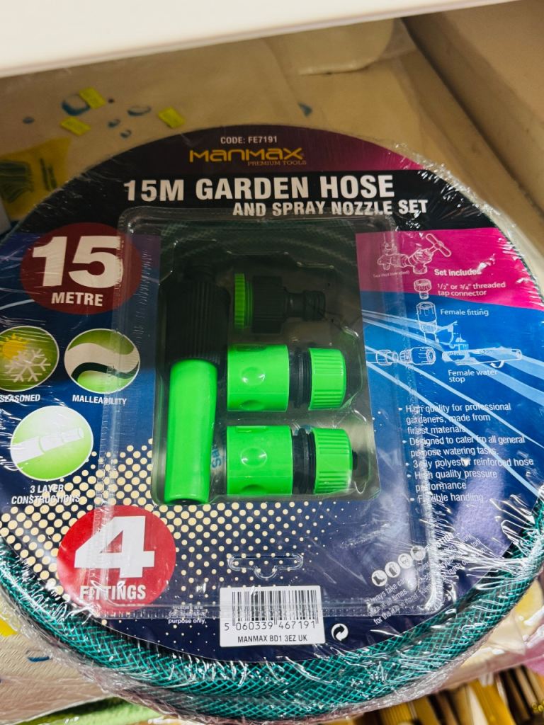 Manmax 15 Metre Garden Hose with Spray Nozzle Kit