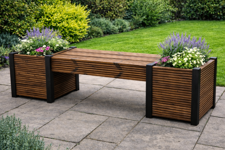 🌿 Handmade Garden Bench with Built-In Planters 🌿