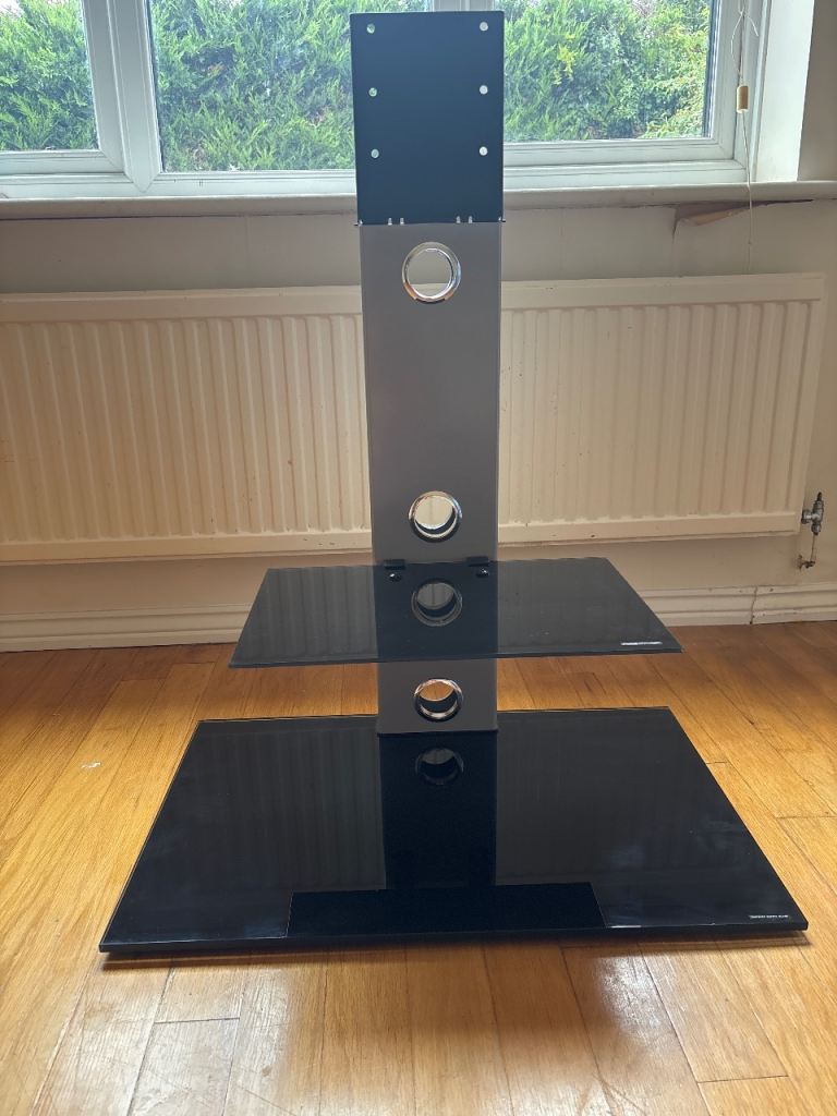 Black Glass TV Stand with Shelves (new, no box)