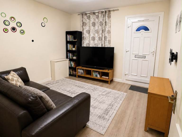 Spacious double bed room with bills iny
