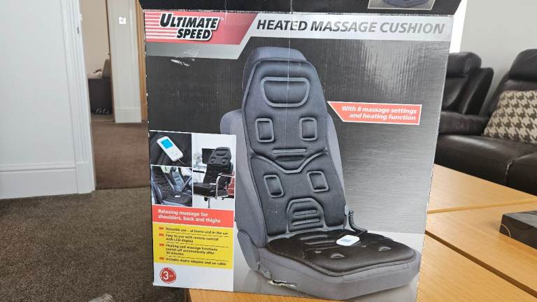 Heated massage cushion for car or home use
