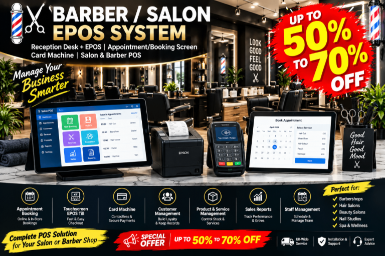  Barber & Salon EPOS System – Till + Booking Screen + Card Machine