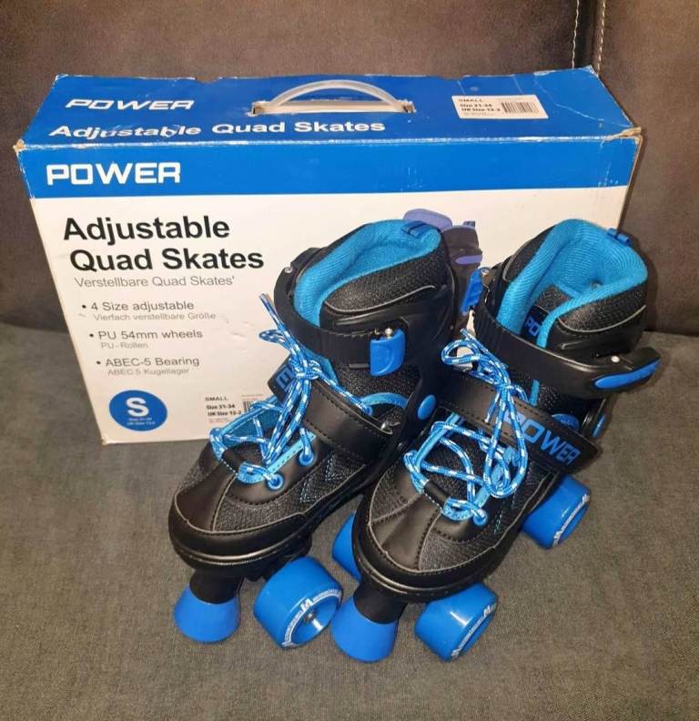 POWER Adjustable Quad Skates - Black/Blue, Small (UK 13-2)