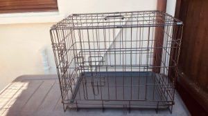 Metal dog crate.