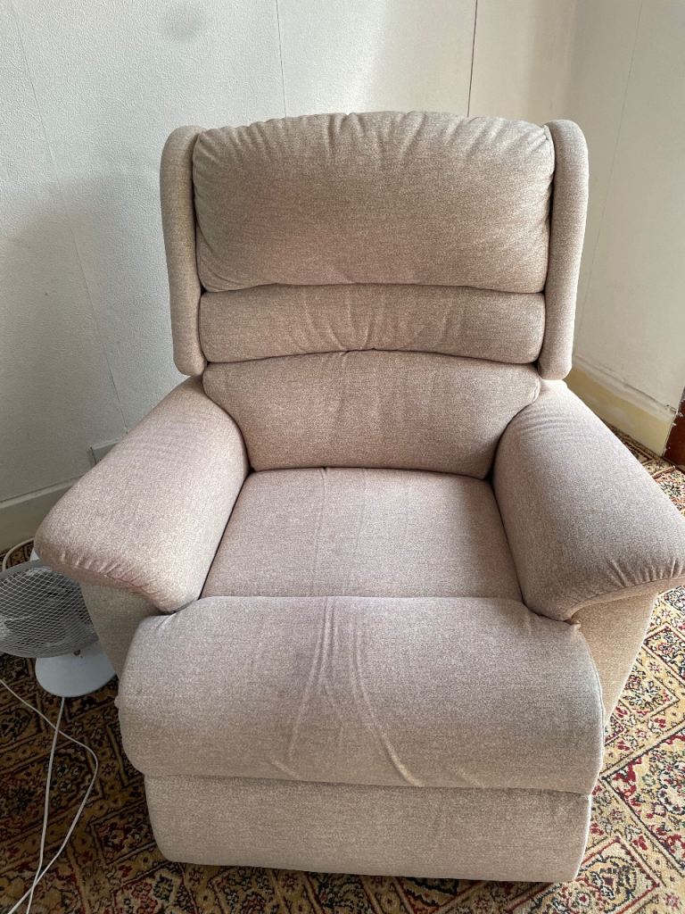 Pair of Comfy Beige Fabric Armchair Recliner – Good Condition