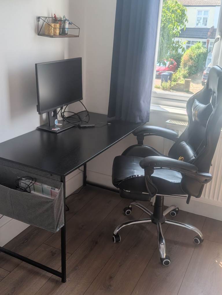 Black Desk with Storage Pocket – Good Condition