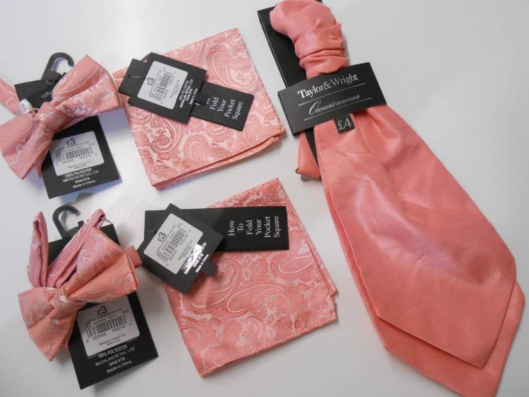 Wedding / Special Occasion Tie x 1 Handkerchiefs x 2 Bow Ties x 2 Pink from Matalan