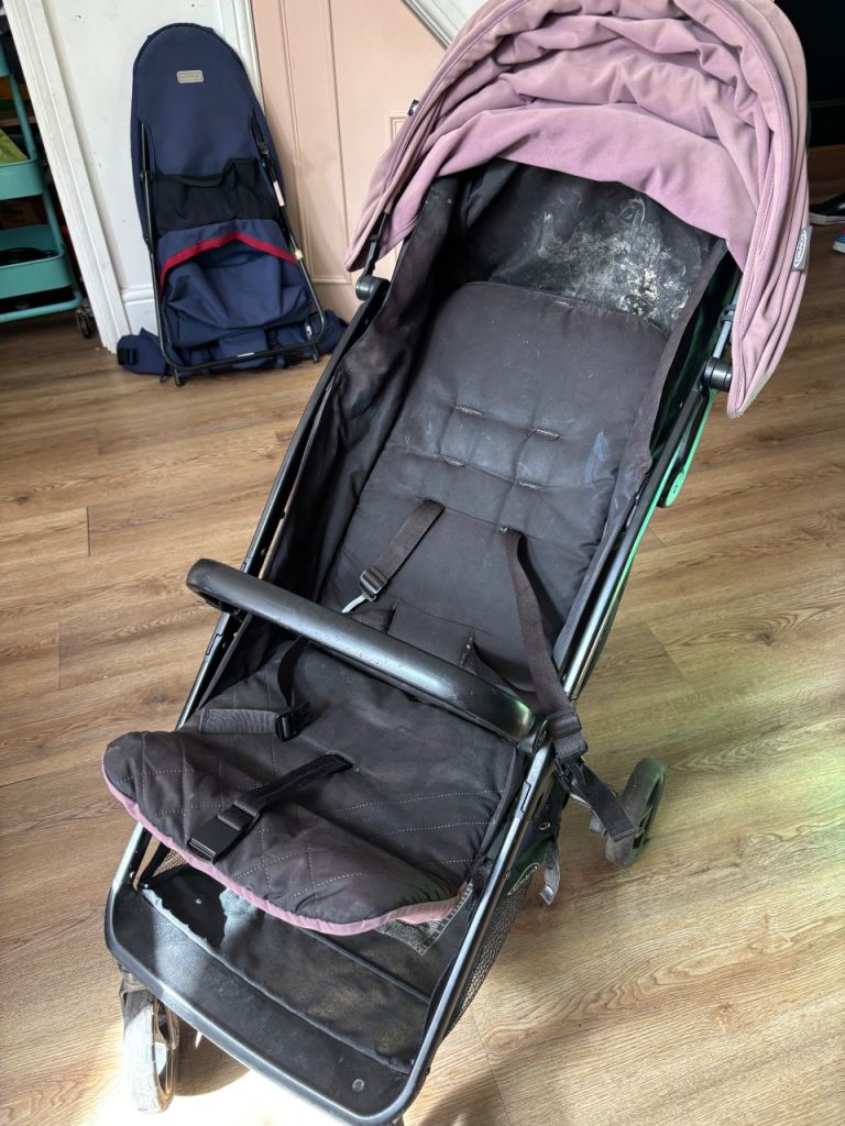 Compact Pushchair - Black and Pink, Good Condition