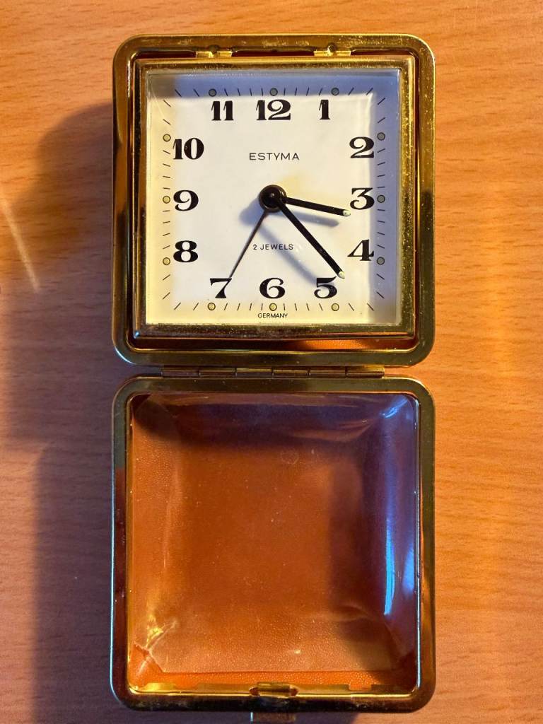 Vintage Estyma 2 Jewels Travel / Bedside Alarm Clock Made in Germany 