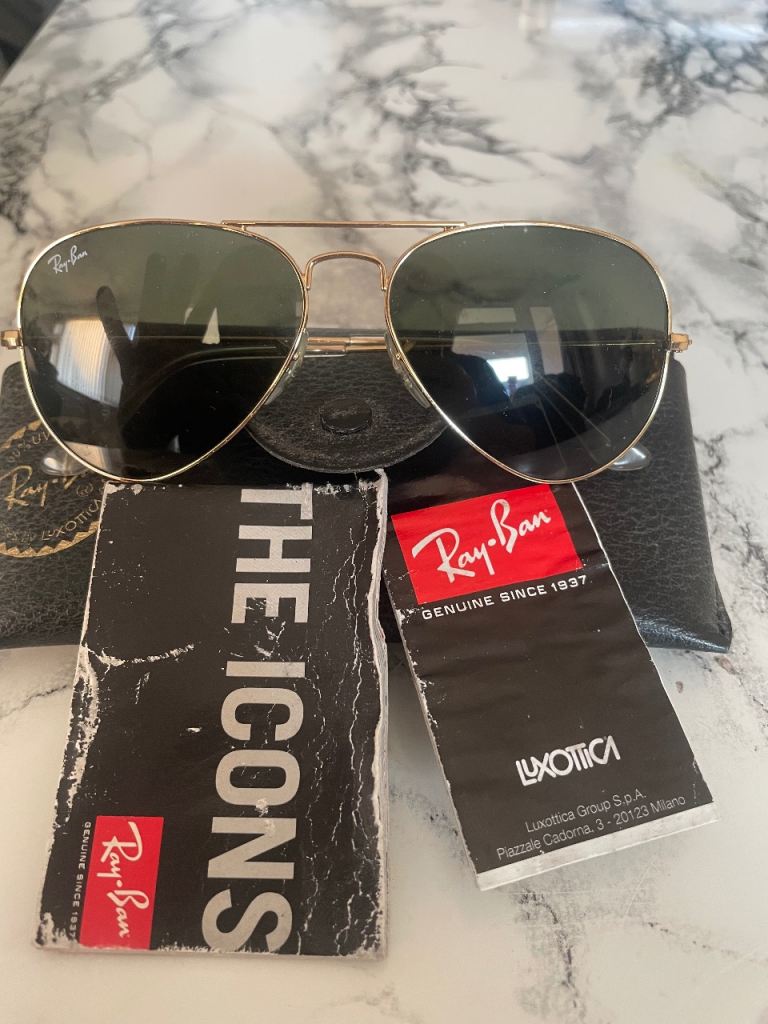 Ray-Ban Aviator Sunglasses Gold Metal Frame, Classic Vintage Style