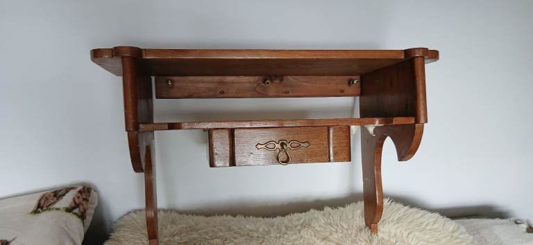Small Wooden Wall Shelf with Drawer – Good Condition