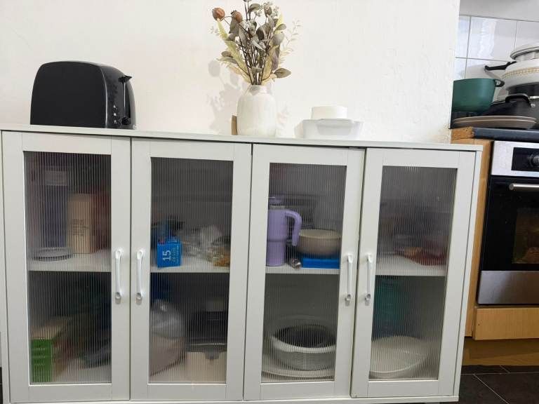White Storage Cabinet with Glass Doors