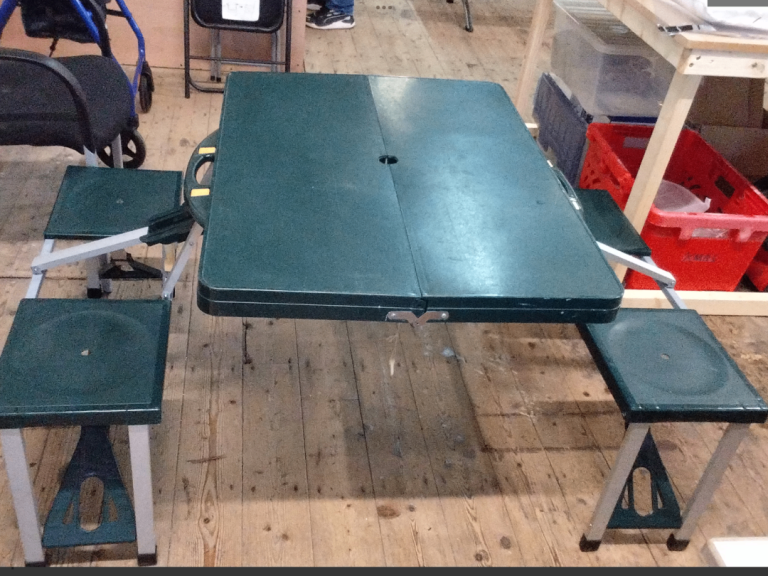 Wil-Tec portable picnic table with four integrated seats. Folds, easy to carry case. Weatherproof.